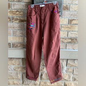 Vintage Bohemian UNITED COLORS OF BENETTON Brown Trousers Floral Women’s SZ 26